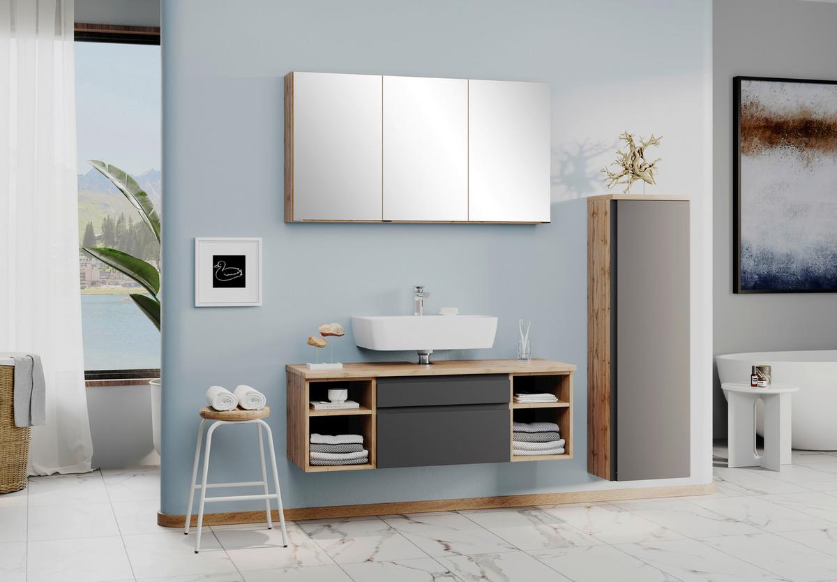 Midischrank Aresa B: 40 Cm Grau/eiche Dekor - Silberfarben/Eiche Wotan, MODERN, Holzwerkstoff (40/130/35cm) - Held