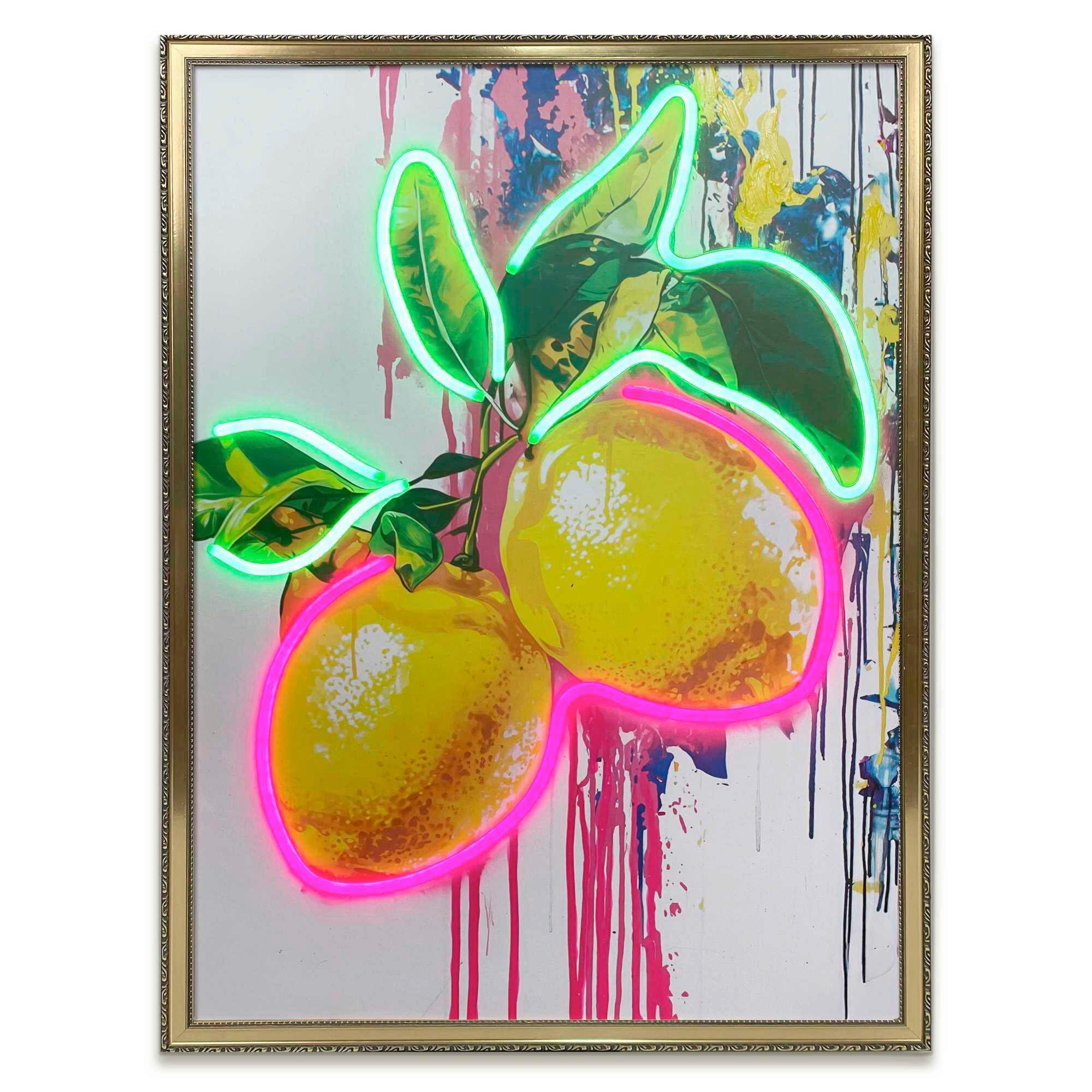 LED-Bild Neon Lemons - Multicolor/Schwarz, Basics, Holzwerkstoff/Kunststoff (50/70/3,5cm)