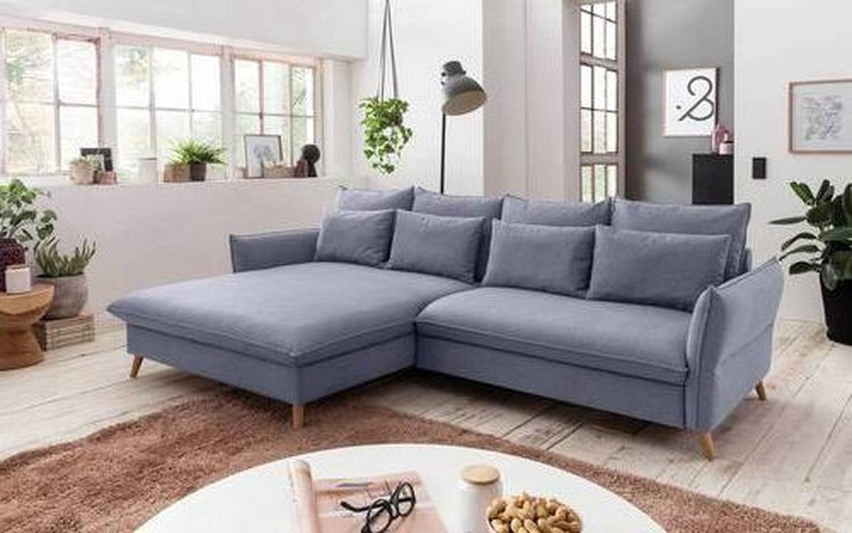 Eckschlafsofa Walter Blau S: 170 cm - Blau/Buchefarben, Design, Textil (170/274cm) - Livetastic