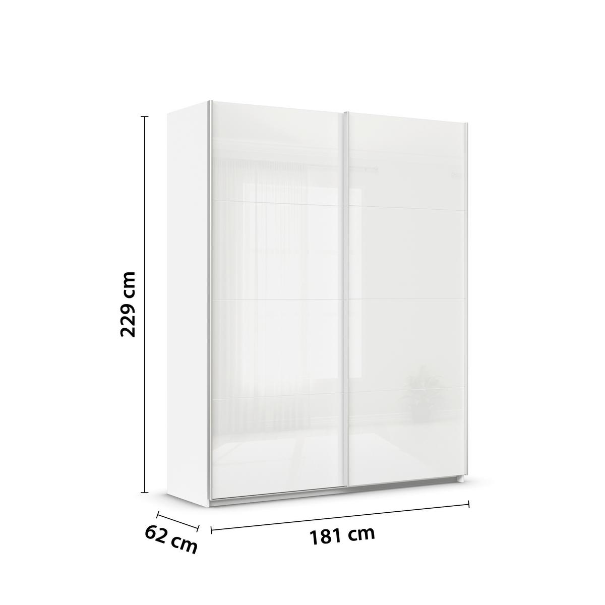 Tolóajtós Szekrény Feldkirch 181/229 Cm - magasfényű fehér/fehér, Modern, faalapú anyag/Üveg (181/229/62cm)