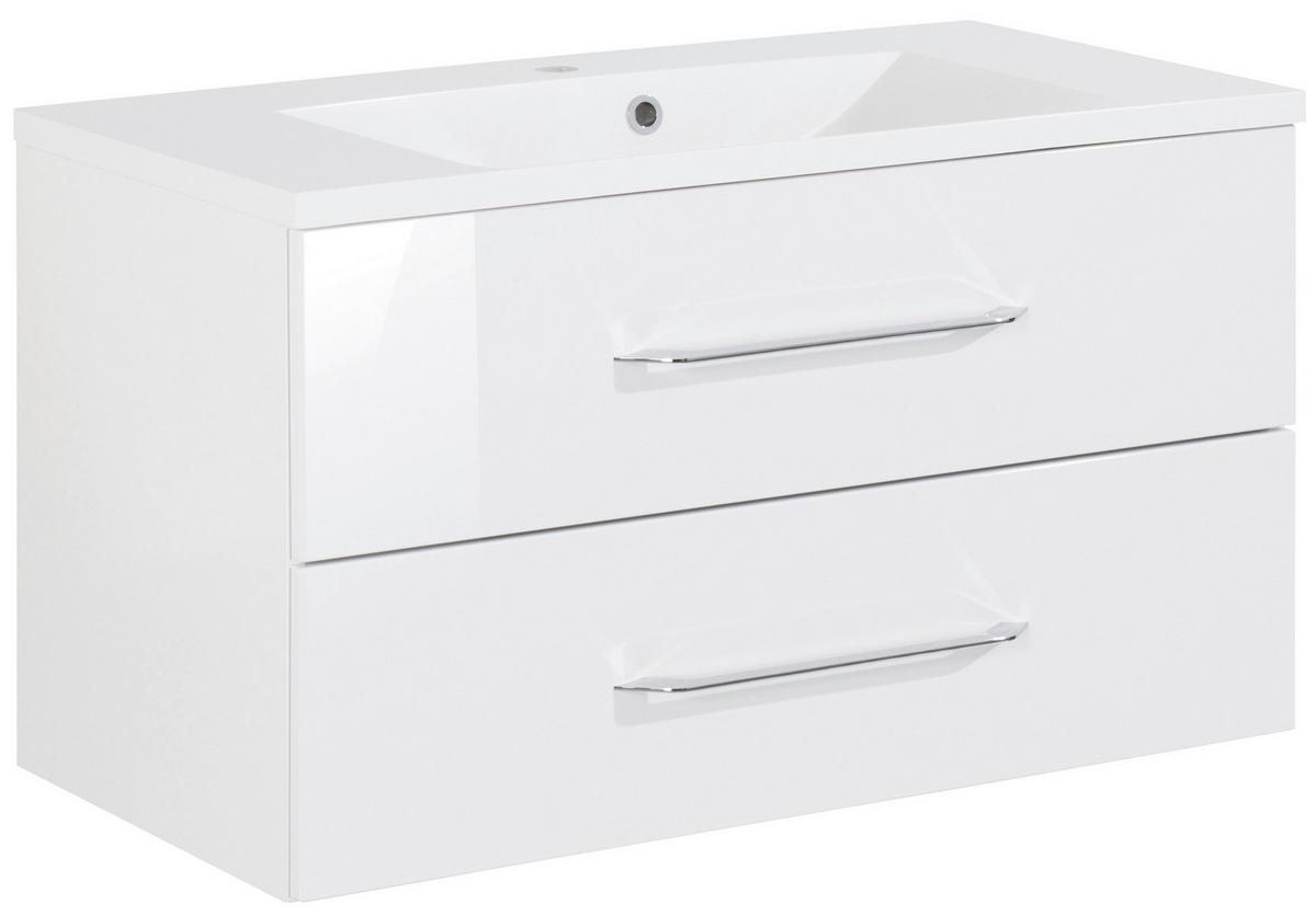 Waschbecken mit Unterschrank Clever B: 90 cm Weiß - Weiß, MODERN, Holzwerkstoff/Kunststoff (90cm) - MID.YOU