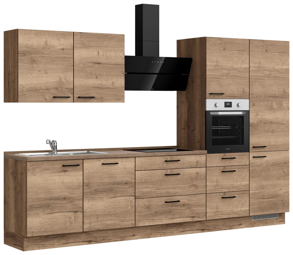 Kuchyňská linka 330 cm, dekor dub Havanna - černá/tmavý dub, Moderní, kov/kompozitní dřevo (330cm) - Nobilia