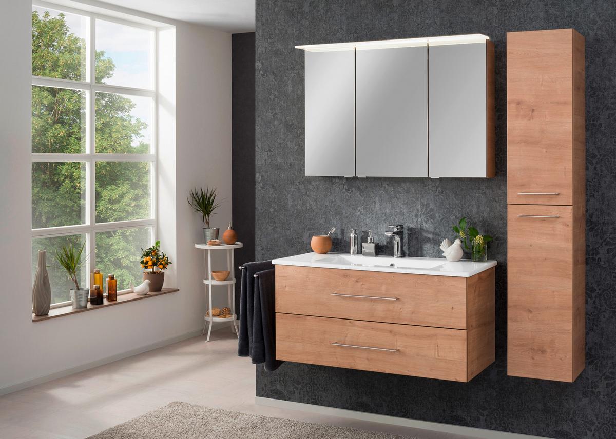 Spiegelschrank B.perfekt + Led 100x69,5x23,5 Cm Eiche Dekor - Eichefarben/Silberfarben, MODERN, Glas/Holzwerkstoff (100/69,5/23,5cm) - MID.YOU