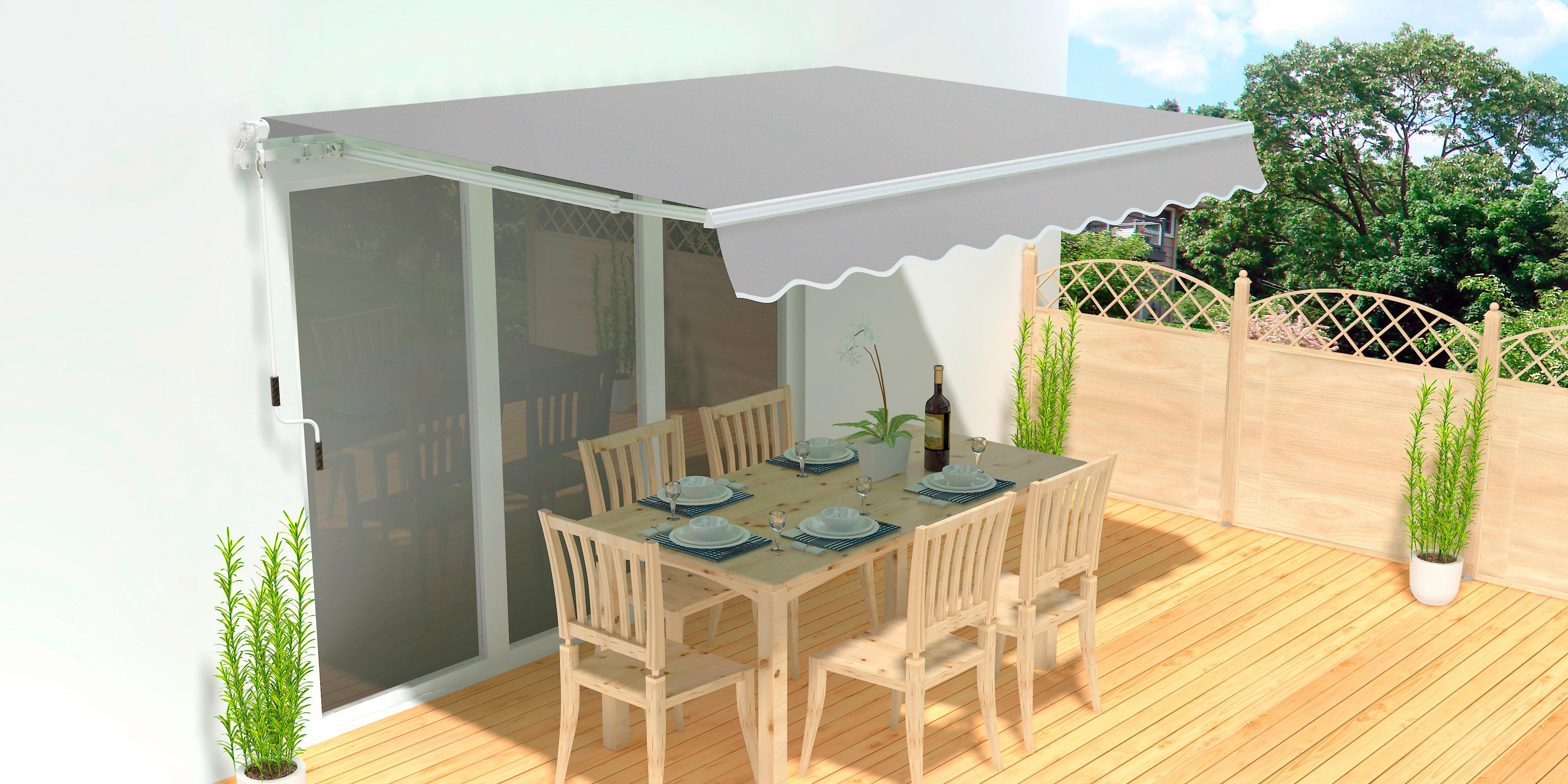 Gelenkarmmarkise 350x200 cm Grau/Weiß, Decken-/Wandmontage - Weiß/Grau (350/200cm)