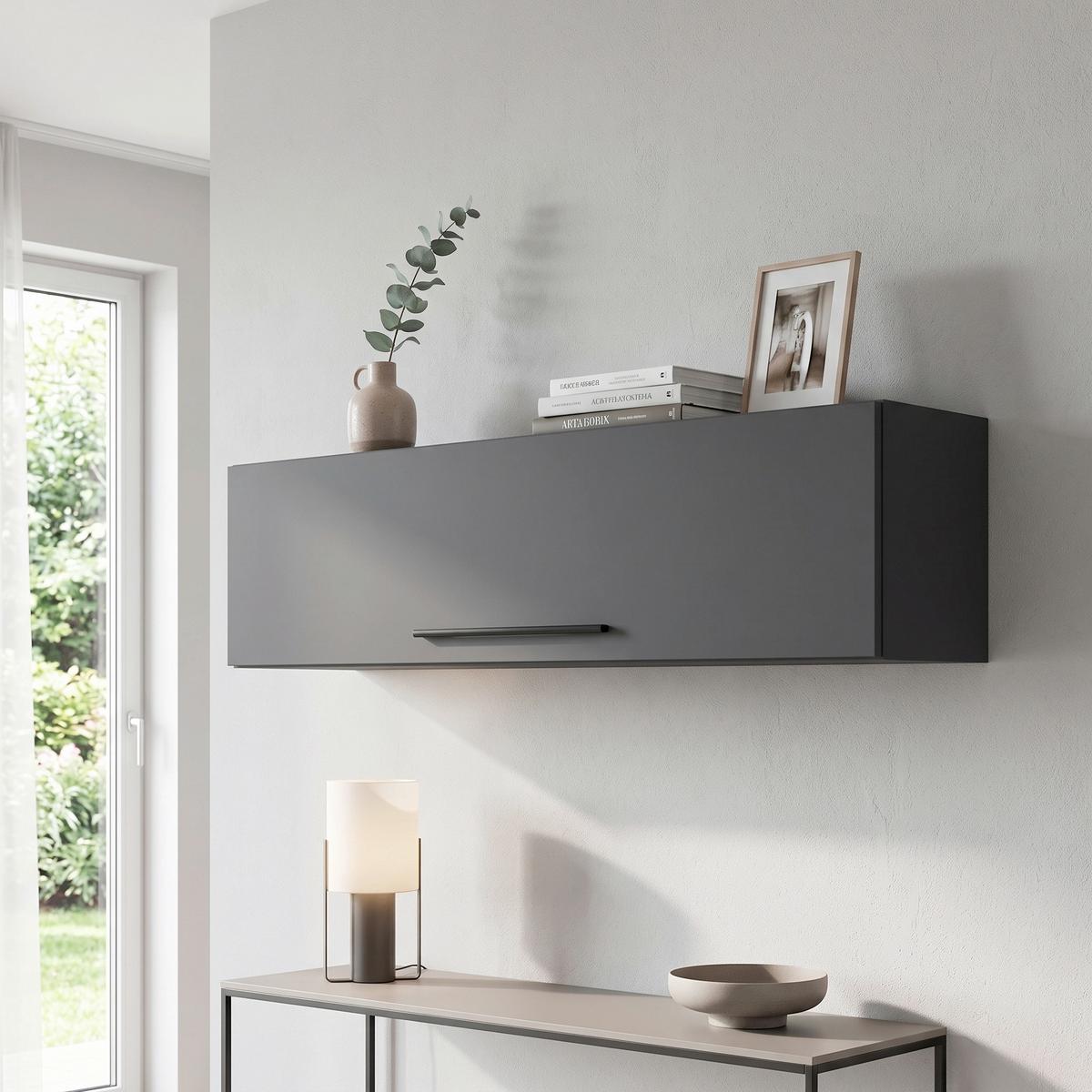 Nástenný regál arila š: 115 cm, atracitový - čierna/antracitová, Modern, kov/kompozitné drevo (115/30/30cm) - MID.YOU