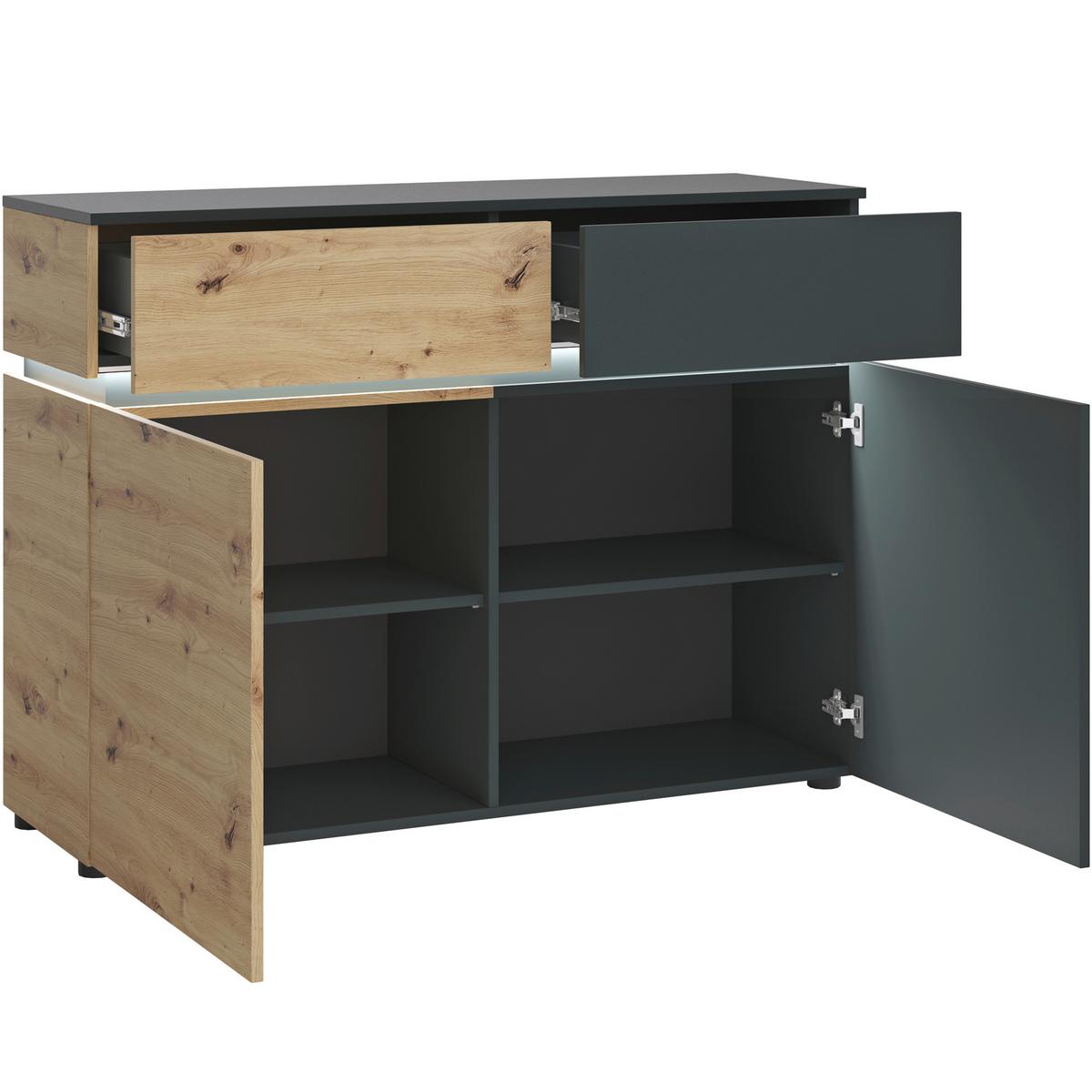 Sideboard Luci Grau Eiche Artisan/Grau B: 120,4 cm - Schwarz/Eiche Artisan, Trend, Holzwerkstoff (120,4/90,1/40cm) - MID.YOU