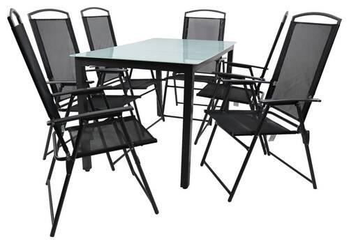 Gartenmöbel Set 7-Tlg. aus Metall/Textil/Glas - Anthrazit, Basics, Glas/Textil - Gardenson