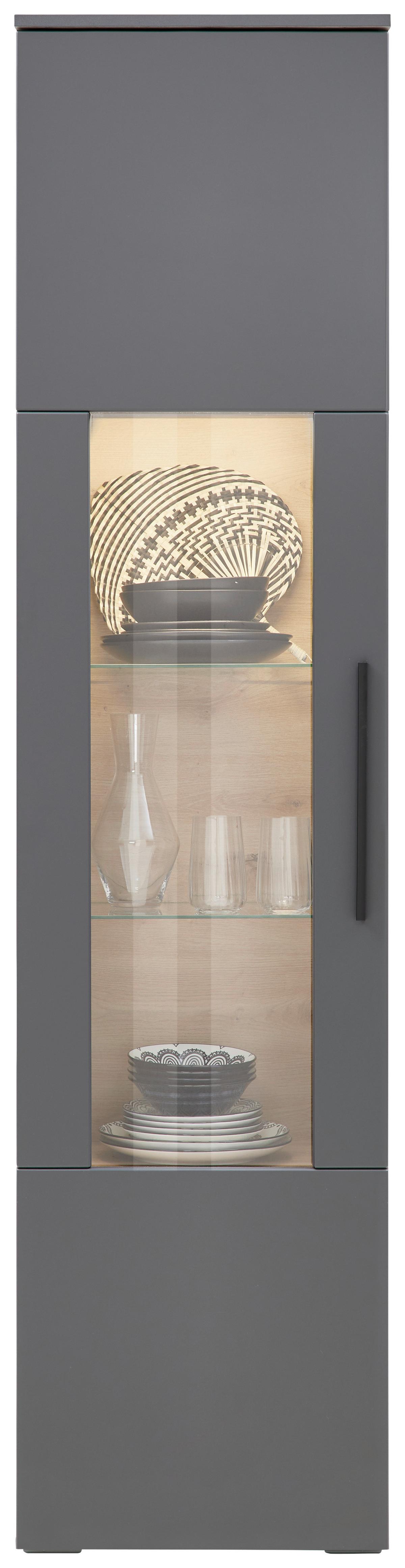 Wohnkombination 4-Tlg. Atlanta Grau/Eiche Dekor - Eichefarben/Silberfarben, MODERN, Glas/Holzwerkstoff (300,3/203,2/46,2cm)