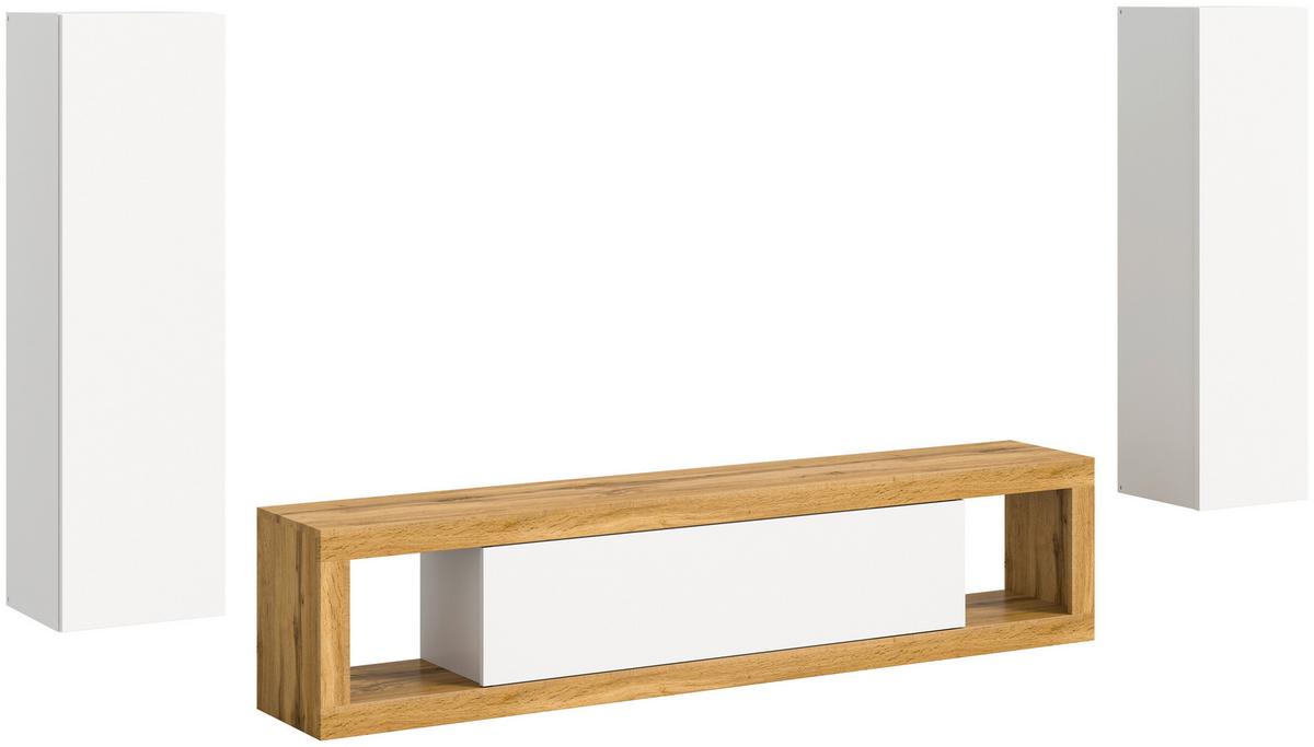 Wohnwand Tango Weiß/eiche Dekor B:270cm - Eiche Wotan/Schwarz, Design, Holzwerkstoff (270/135/30cm) - MID.YOU
