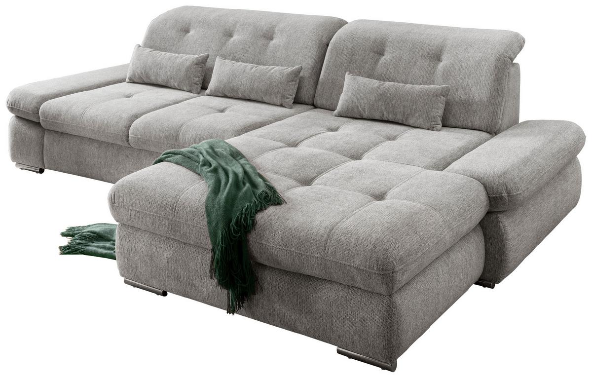 Ecksofa Mit Schlaffunktion Dalida Silberfarben Chenille - Chromfarben/Silberfarben, Design, Textil (300/196cm) - Livetastic