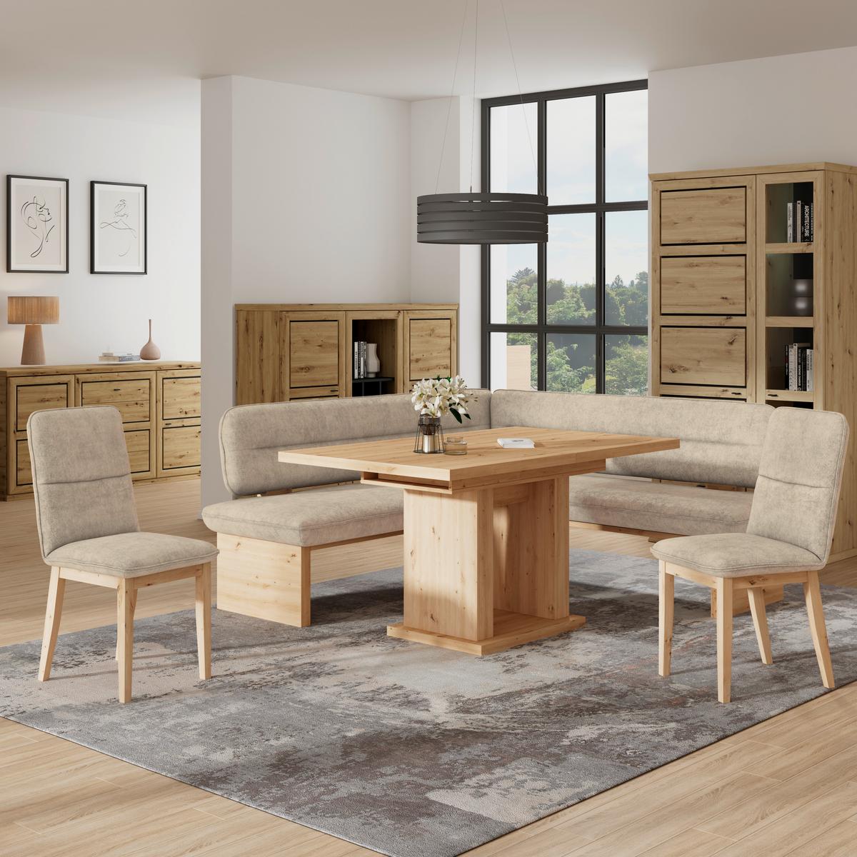 Eckbank Beluna Ii Webstoff Beige, B: 212cm - Eichefarben/Beige, KONVENTIONELL, Holz/Textil (212/170cm) - James Wood