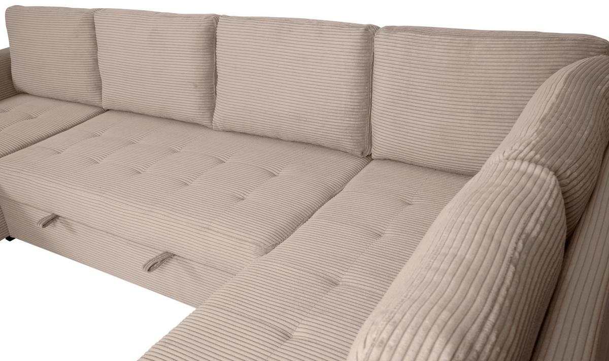 Souprava U MALTE, pravá, šedobéžový manšestr - černá/šedobéžová, Moderní, textil/plast (155/305/178cm) - Based