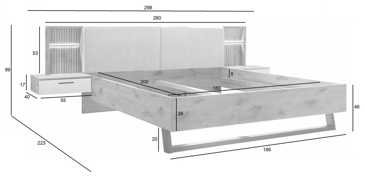 Bettanlage mit Nako 180x200cm Daria/Leo Weiß/Viking Oak - Eichefarben/Weiß, MODERN (180/200cm) - MID.YOU
