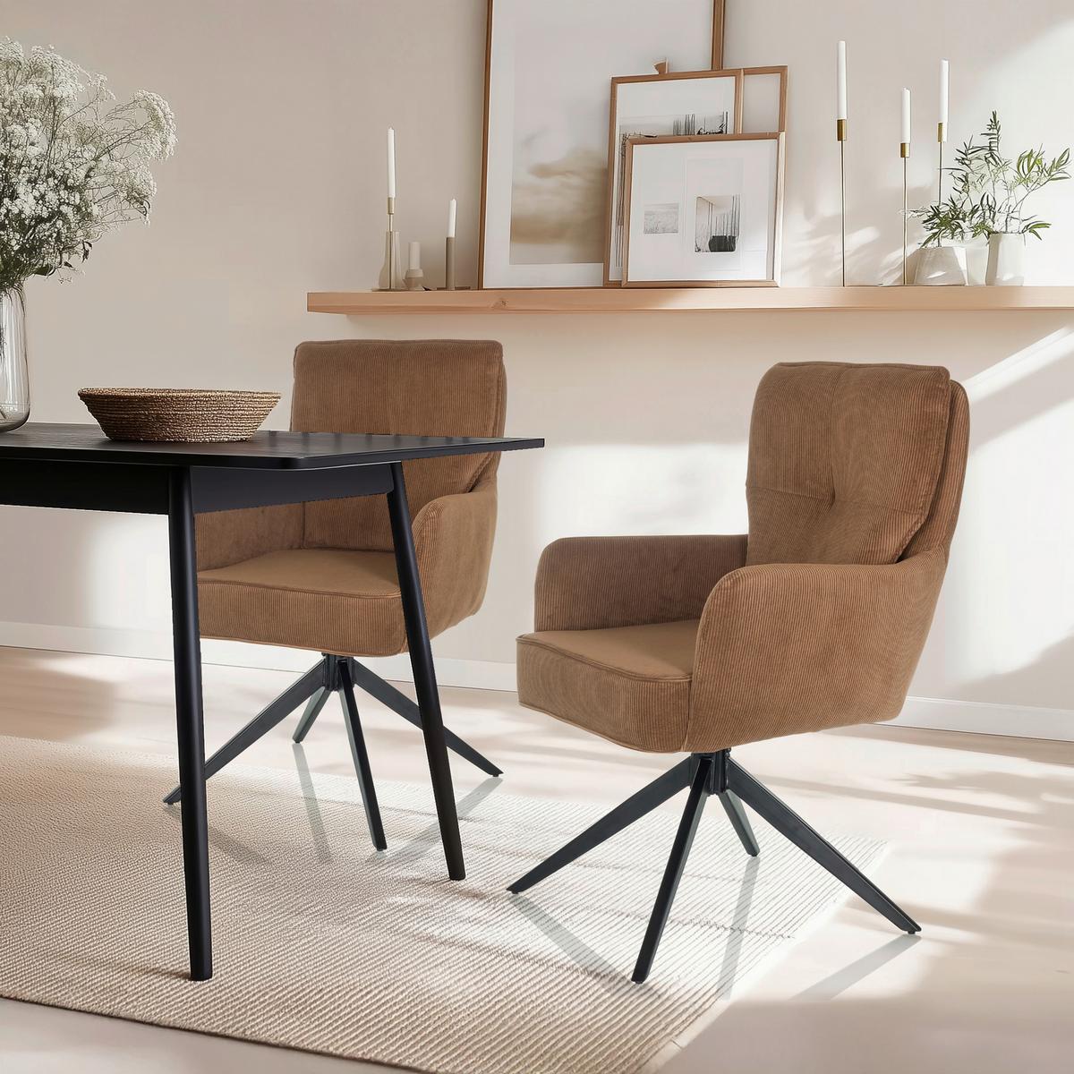 Armlehnstuhl Tarugo Braun B: 58 Cm - Schwarz/Braun, MODERN, Textil/Metall (58/94/60cm) - MID.YOU