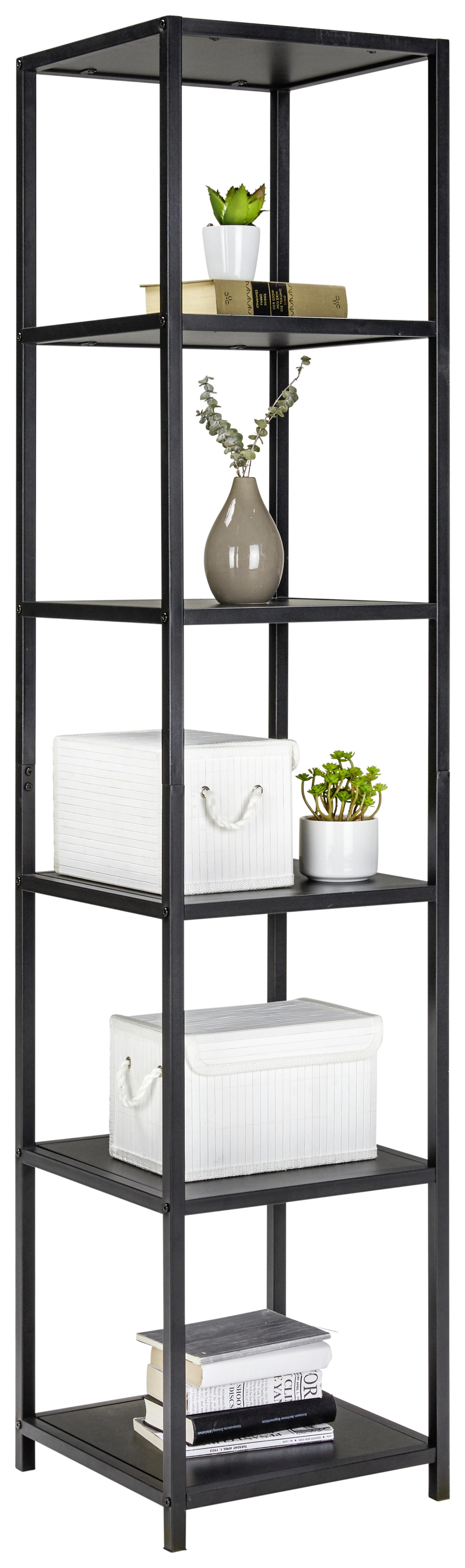 Regál Paxton - černá, Moderní, kov/kompozitní dřevo (40/185/40cm) - Modern Living
