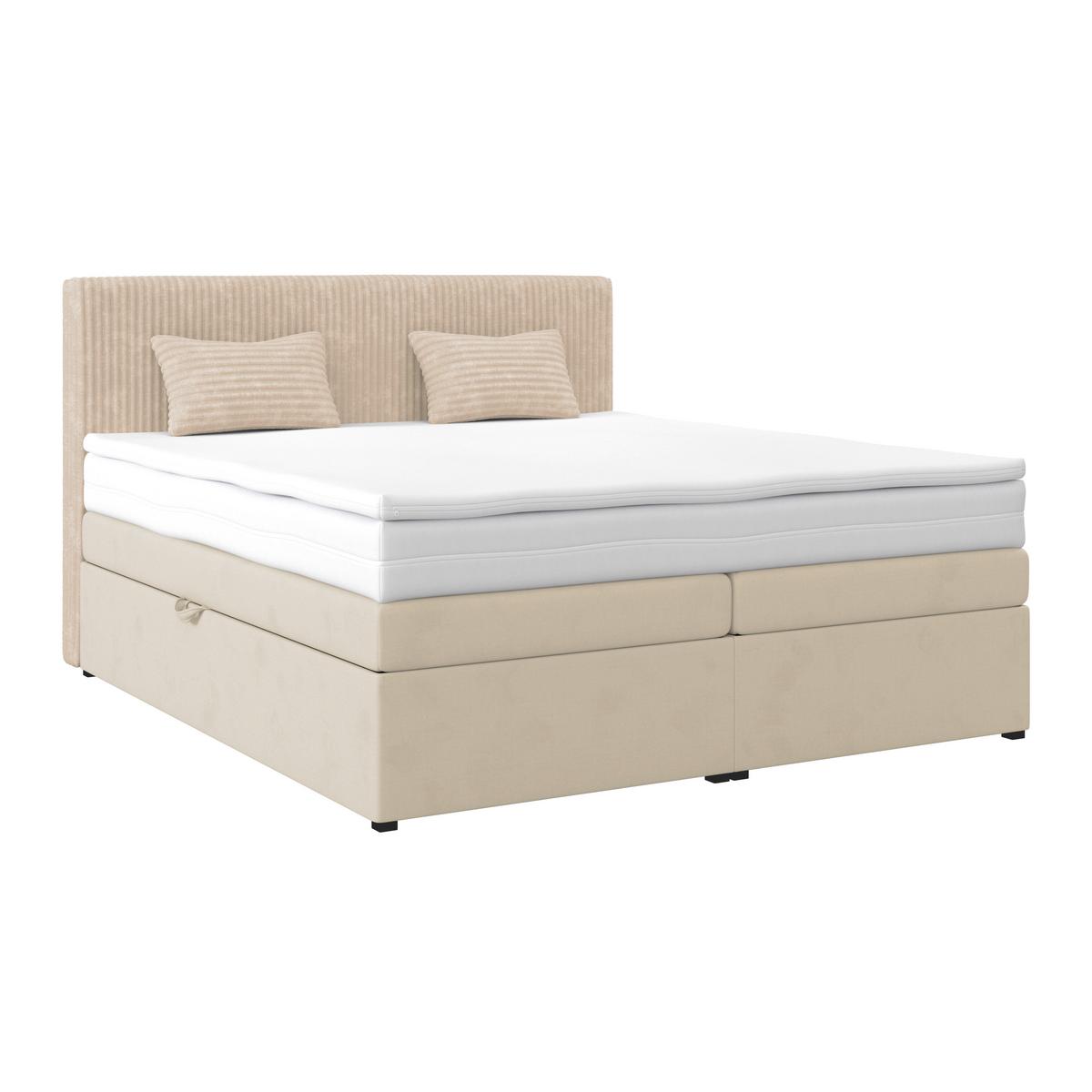Boxspringbett Mit Topper Mit Bettkasten 180x200 Cm Rossa - Creme/Schwarz, MODERN, Holzwerkstoff/Textil (180/200cm)