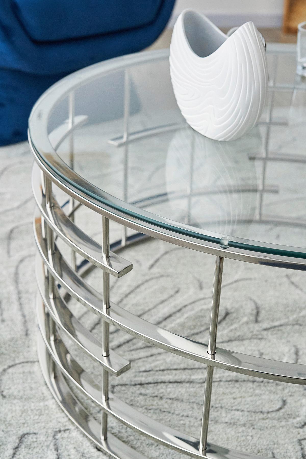 Couchtisch Silberfarben L: 90 cm - Silberfarben, Design, Glas/Metall (90/90/42cm) - Livetastic