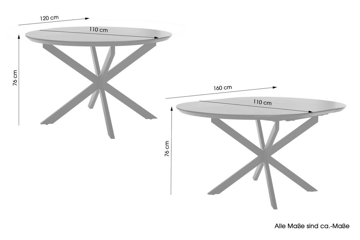 Ausziehtisch Oregon B: 120-160 cm - Schwarz, Design, Holzwerkstoff/Metall (120-160/110/76cm) - MID.YOU