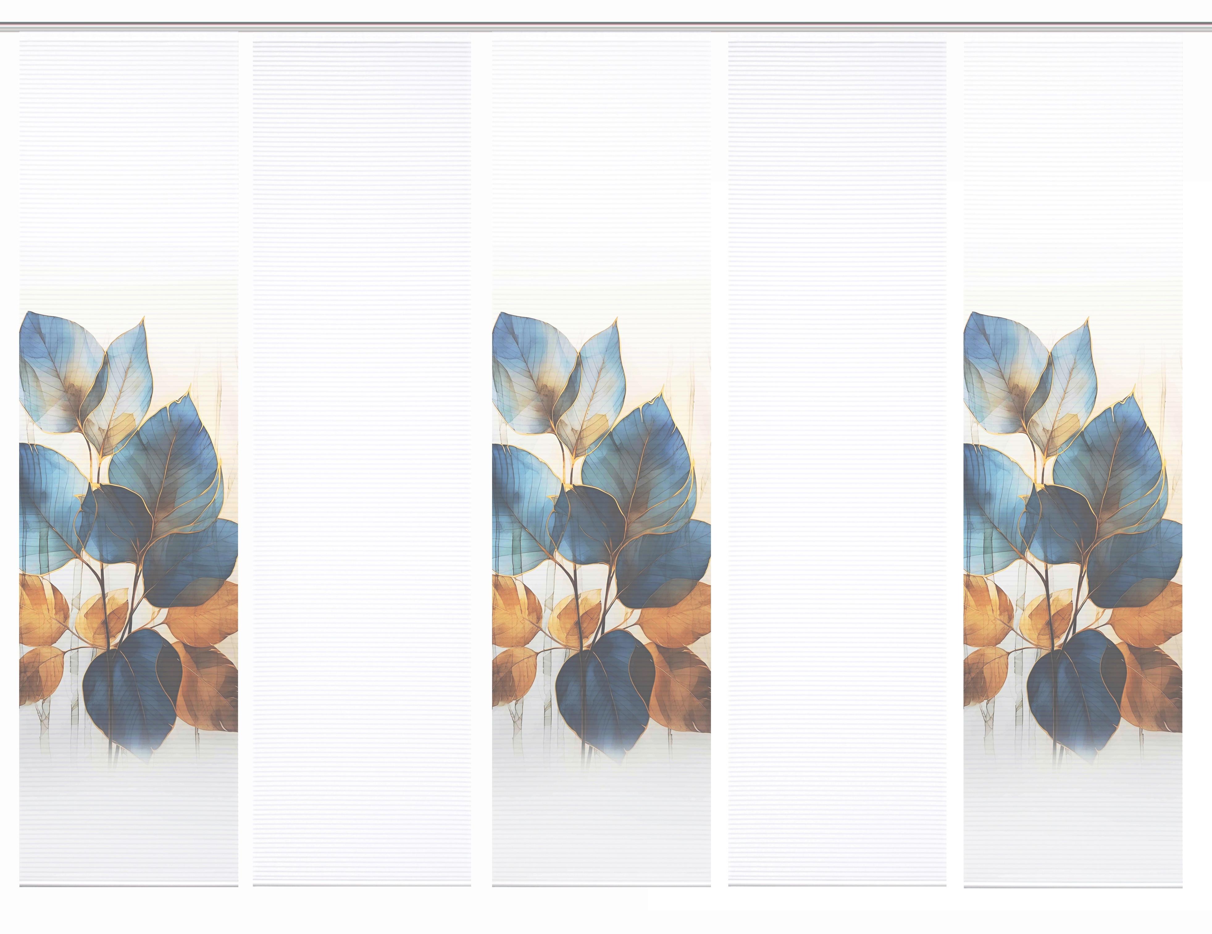 Flächenvorhang Thalin 5er Set - Blau/Weiß, Natur, Textil (60/245cm)