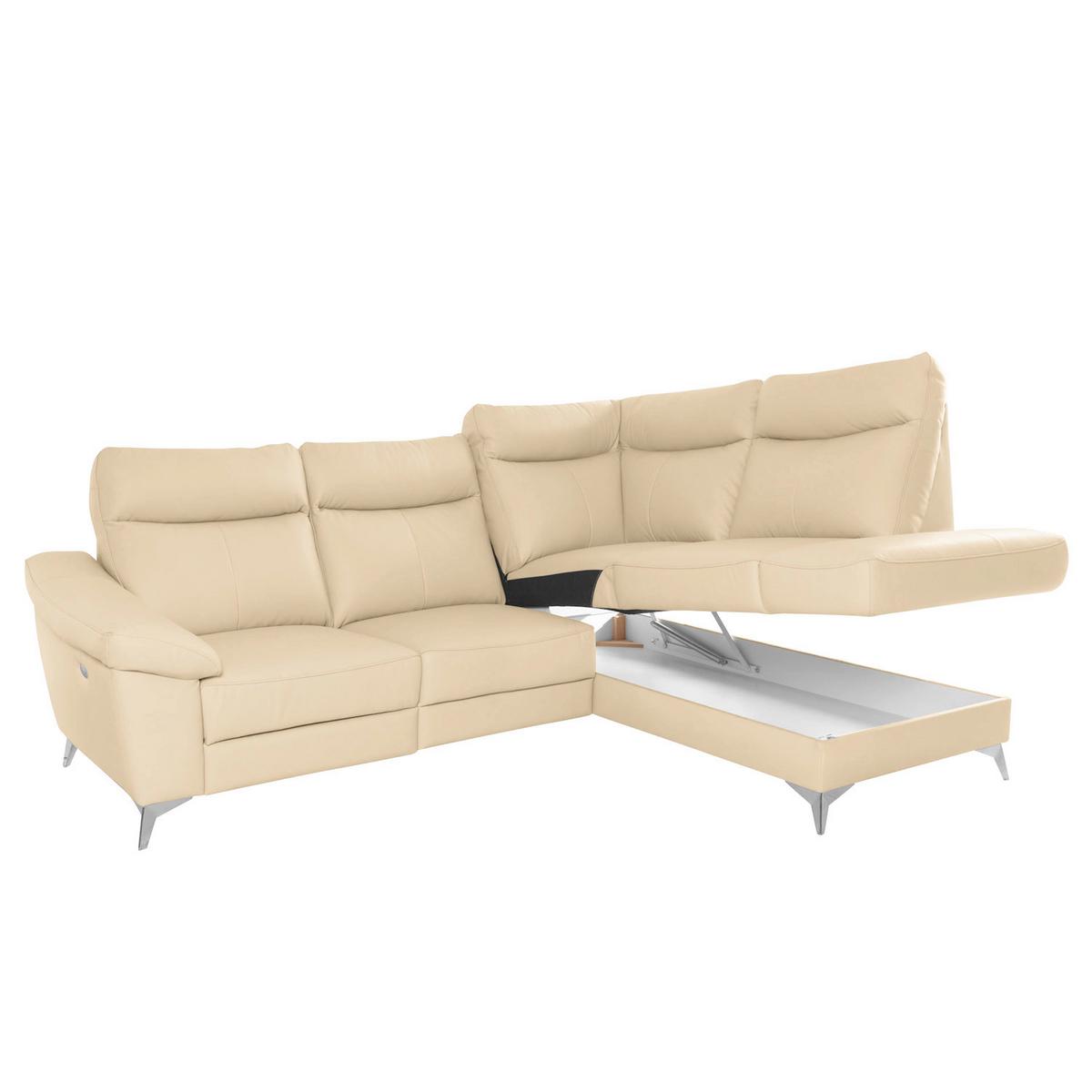 Ecksofa Luna Teilleder Beige 242x194 - Chromfarben/Beige, Design, Leder/Textil (242/194cm) - Livetastic