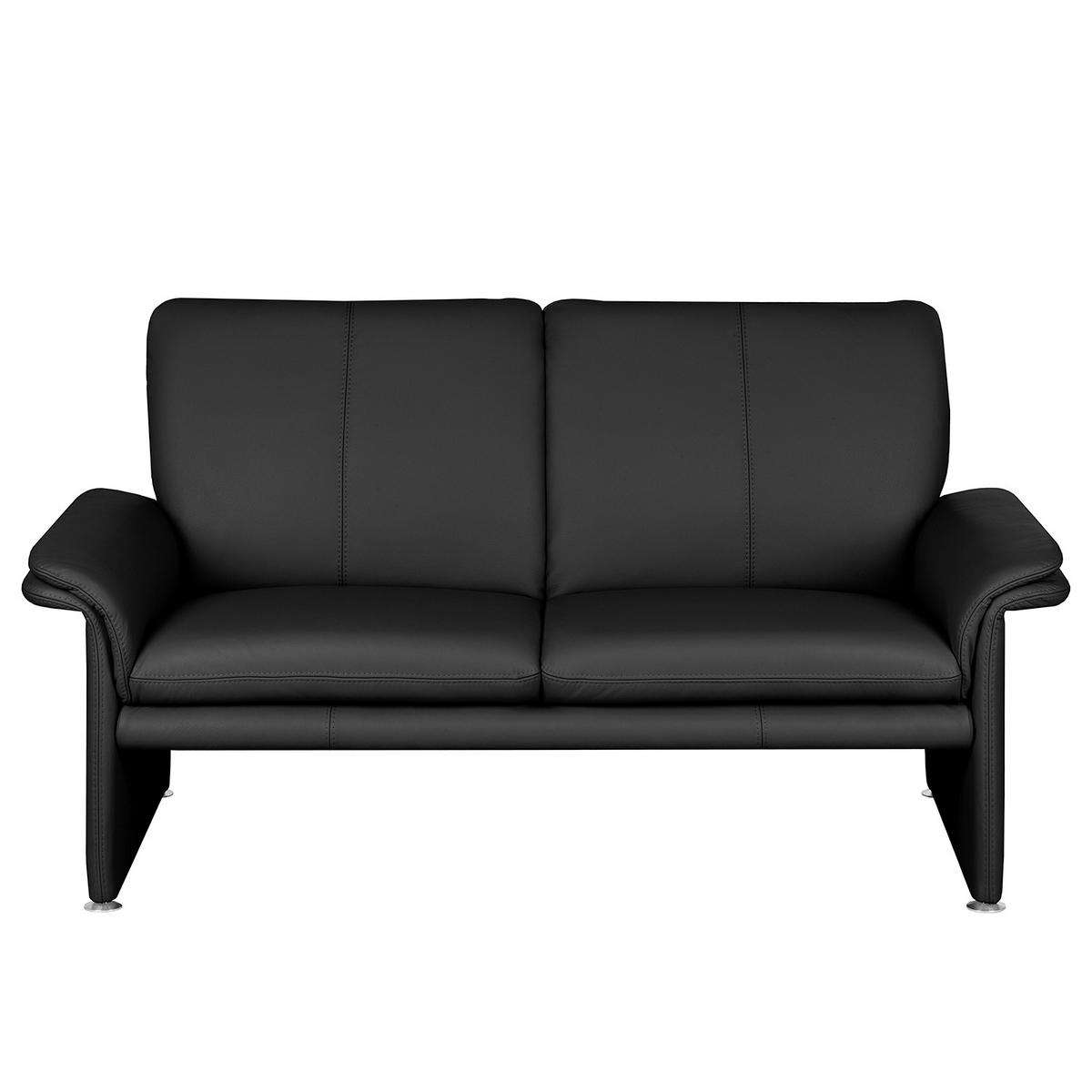 2-Sitzer-Sofa Comodo Echtleder Schwarz B: 164 cm - Silberfarben/Schwarz, Design, Leder (164/90/88cm) - Livetastic