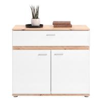 Kommode Carmen 2 Weiß/Eichefarben B: 80,2 cm - Eichefarben/Silberfarben, Trend, Holzwerkstoff (80,2/80/35cm) - Based