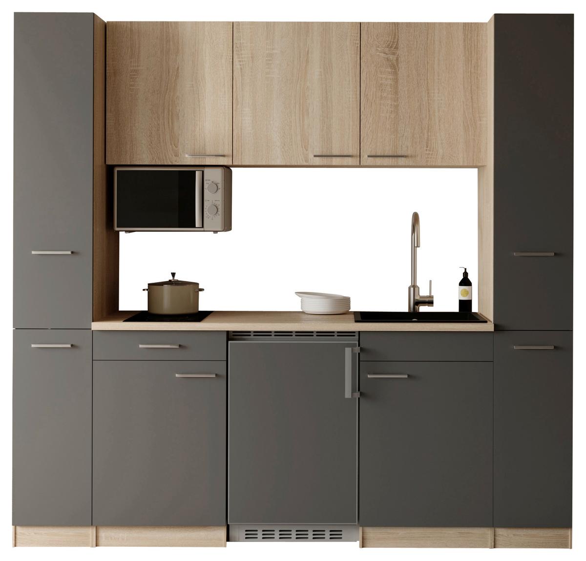 KÜCHENBLOCK Ingrid, Grau B: 210 cm - Eichefarben/Grau, Design, Holzwerkstoff (210cm) - Respekta