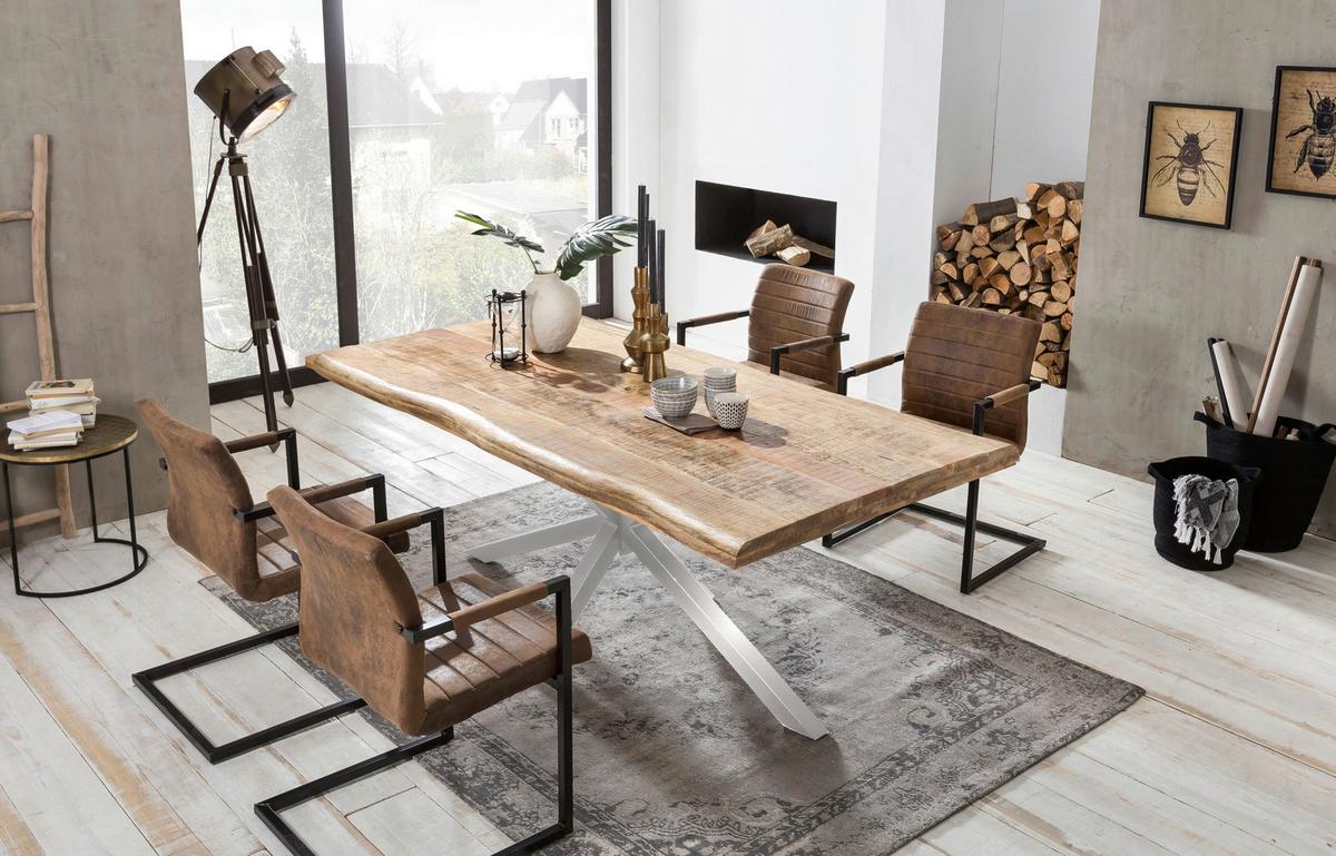 Esstisch Naturfarben /Silberfarben L: 220cm - Silberfarben/Naturfarben, MODERN, Holz/Metall (220/100/77cm) - MID.YOU