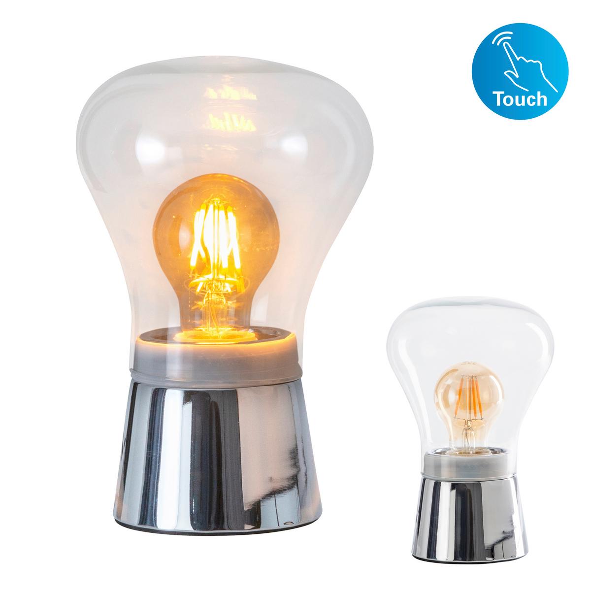 Tischlampe Kerry Klar/ Chromfarben Touch-Funktion - Klar/Chromfarben, Design, Glas/Metall (14/21cm) - Näve