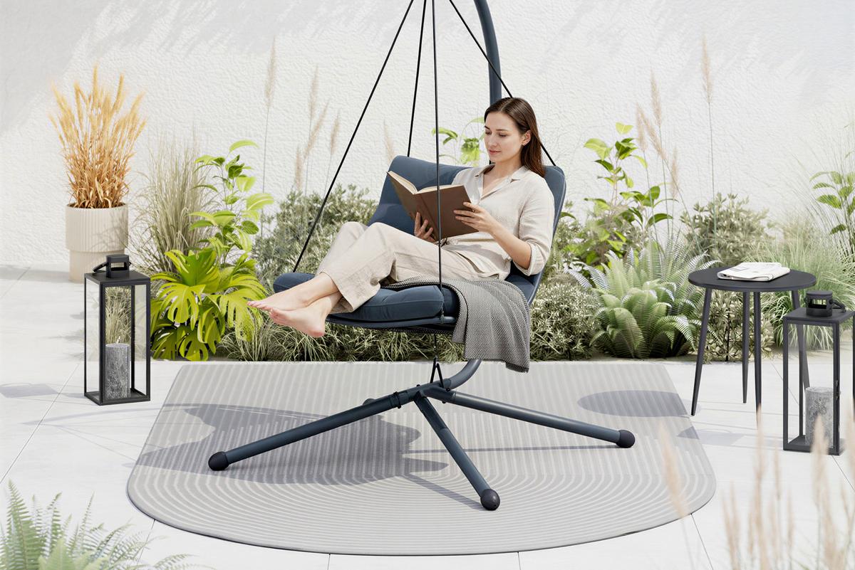 Hängesessel Santana - Dunkelgrau/Schwarz, MODERN, Kunststoff/Textil (196cm) - Beldano