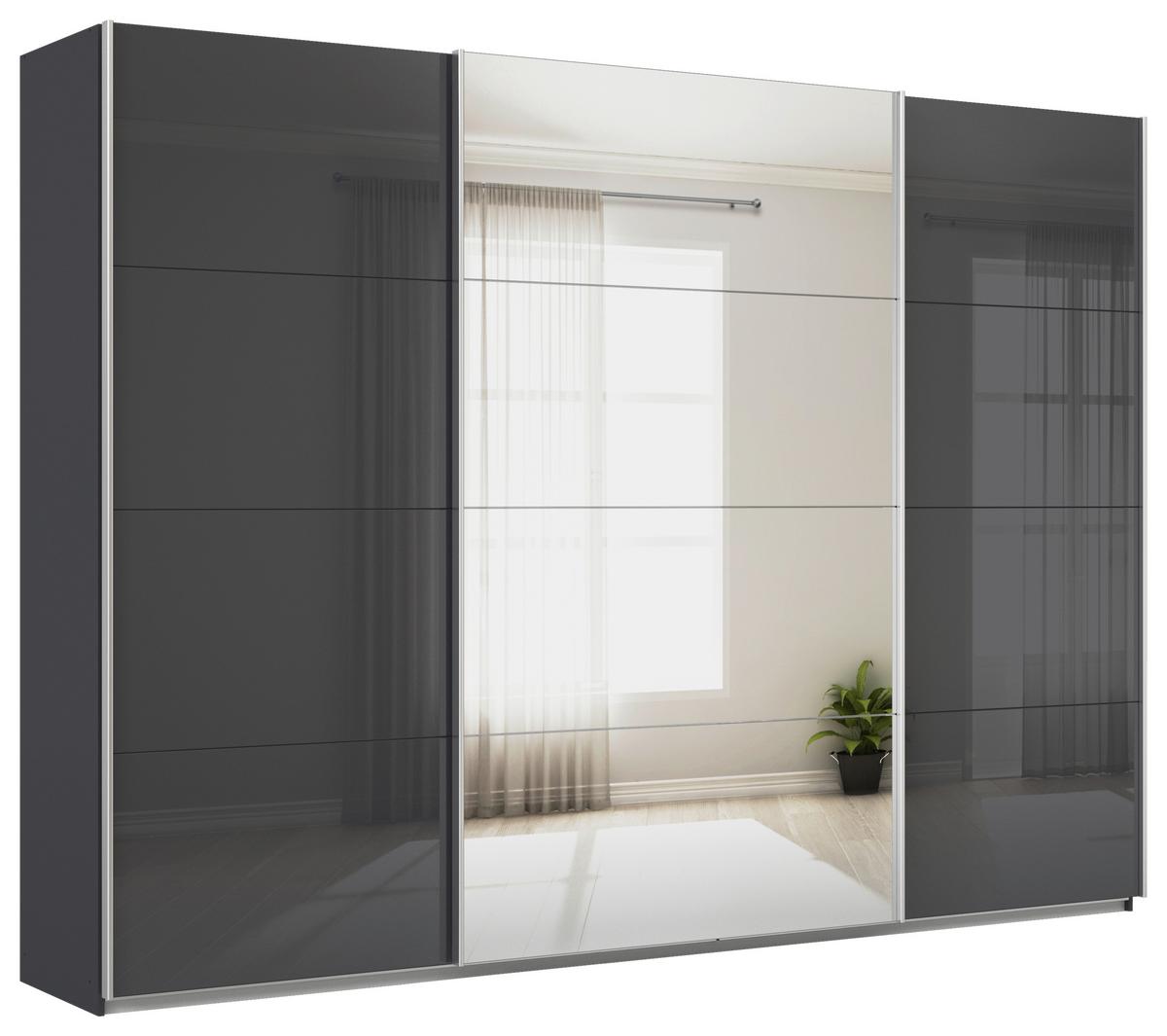 Tolóajtós Szekrény Feldkirch 315/229 Cm - ezüst/magasfényű antracit, Modern, faalapú anyag/Üveg (315/229/62cm)