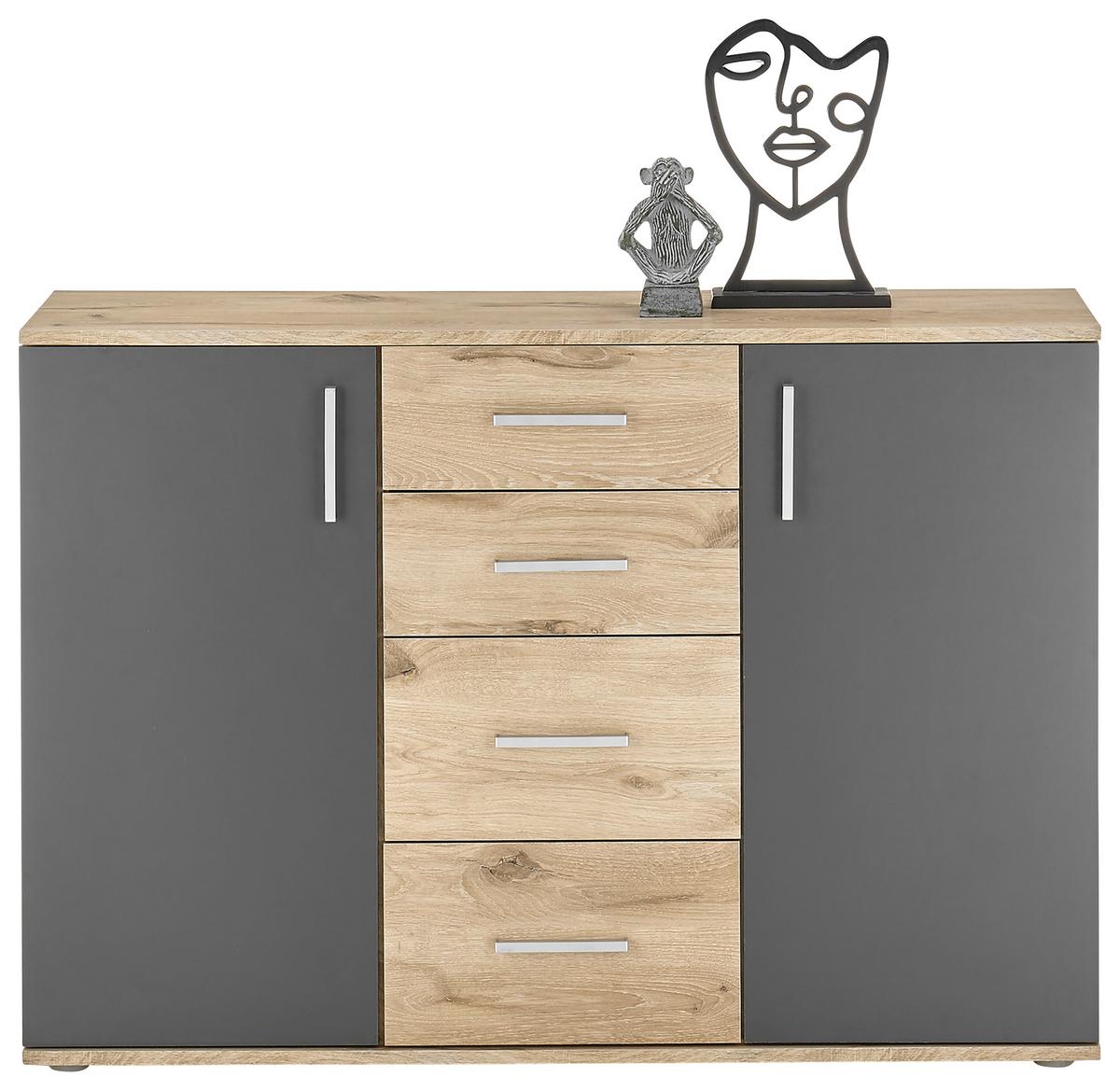 Sideboard Bc 1040 Eichefarben/Grau B - Eichefarben/Silberfarben, Design, Holzwerkstoff (120,0/84,0/35,0cm) - MID.YOU