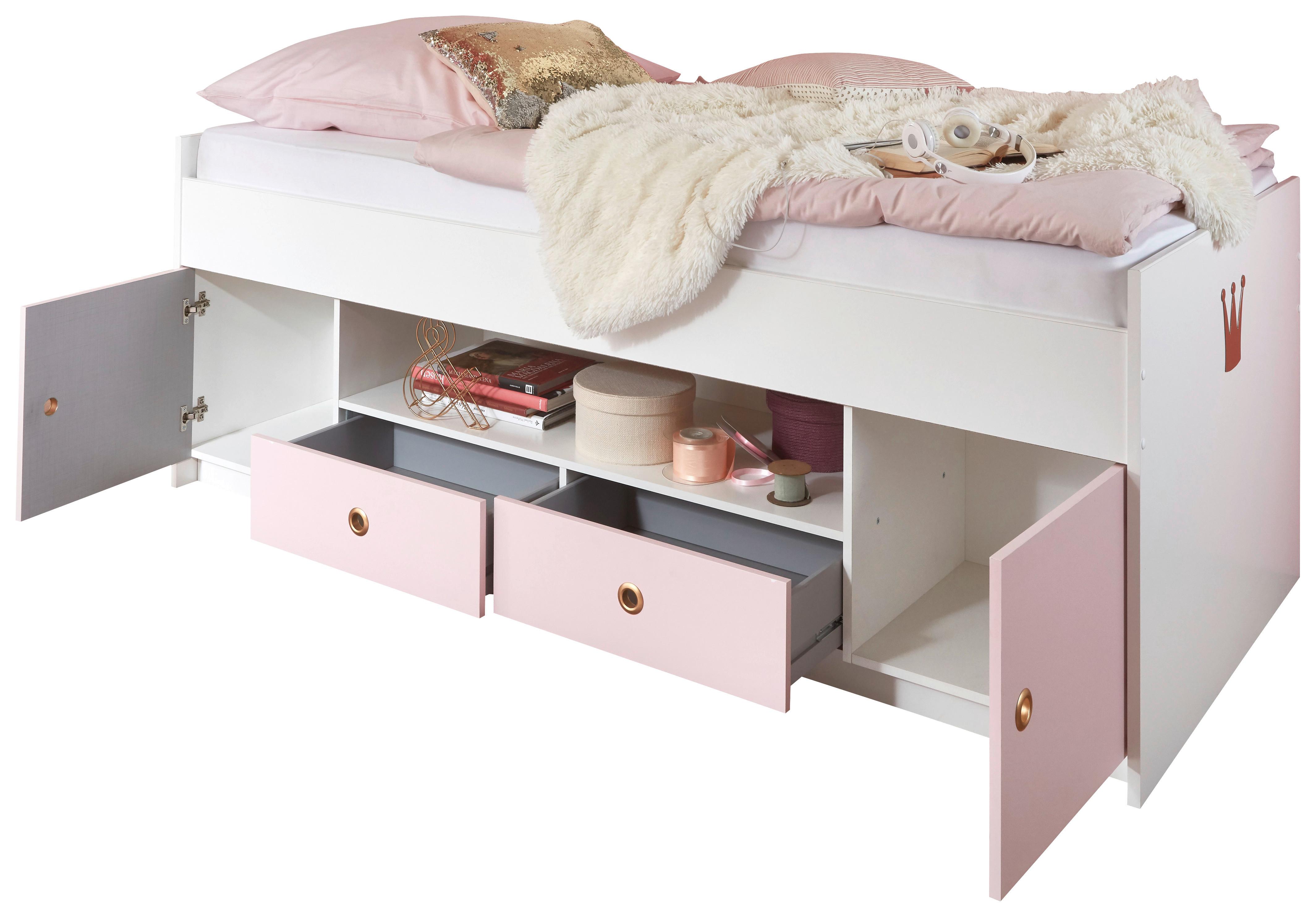 Tárolós Ágy Cindy 2 - rózsaszín/fehér, faalapú anyag (204/74/95cm)