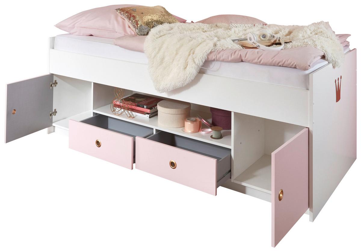 Tárolós Ágy Cindy 2 - rózsaszín/fehér, faalapú anyag (204/74/95cm)