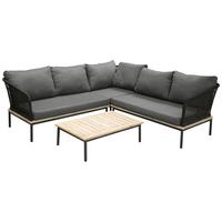 Loungegarnitur 2-Tlg Andorra Kunststoff/Holzdekor mit Kissen - Schwarz, KONVENTIONELL, Kunststoff (90/60/27cm) - Gardenson