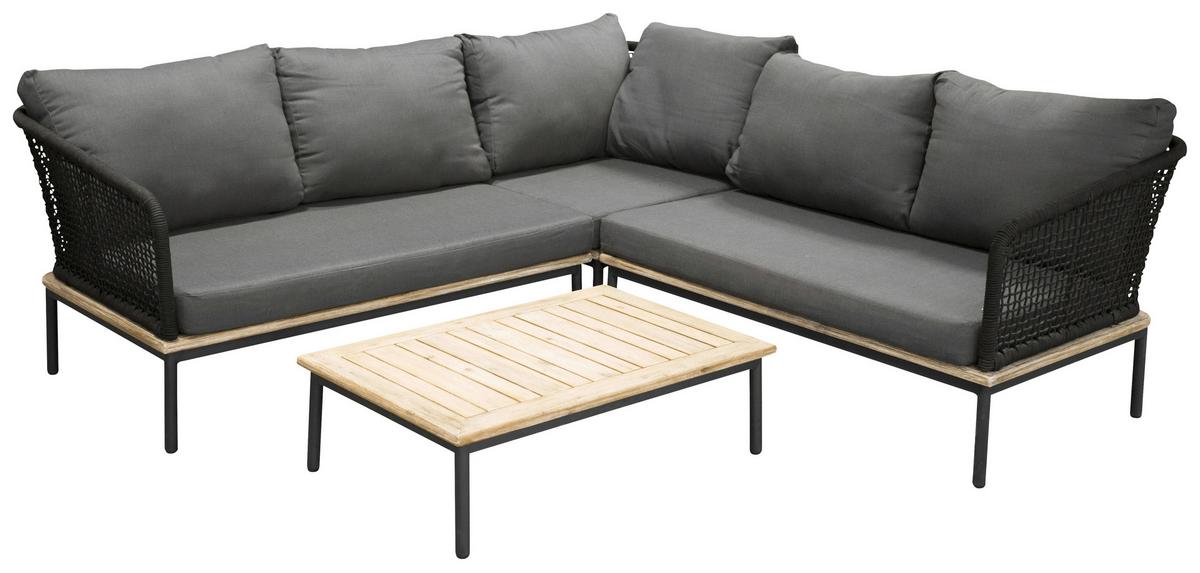 Loungegarnitur 2-Tlg Andorra Kunststoff/Holzdekor mit Kissen - Schwarz, KONVENTIONELL, Kunststoff (90/60/27cm) - Gardenson