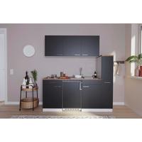 Küchenzeile Economy m. Geräten 180 cm Schwarz/Nussbaum Dekor - Nussbaumfarben/Schwarz, Basics, Holzwerkstoff (180cm) - Respekta
