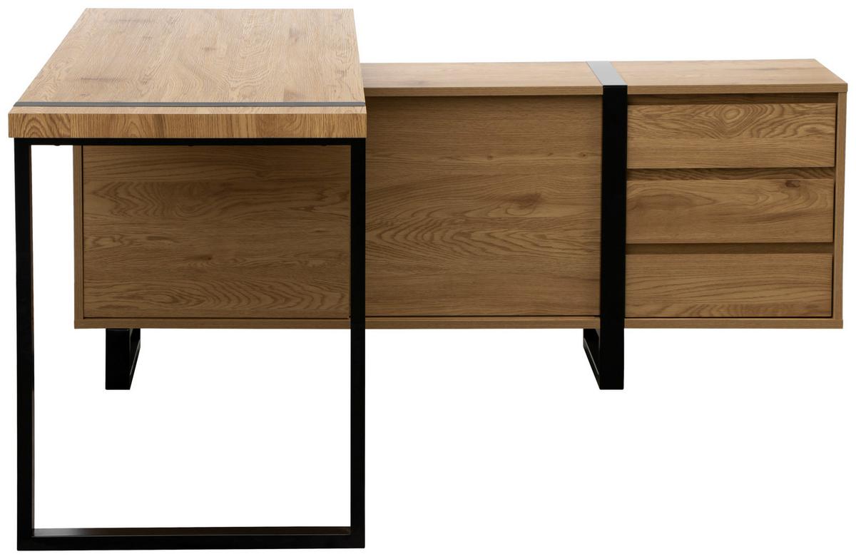 Eckschreibtisch Ray Schwarz/Eichefarben L: 160 cm - Eichefarben/Schwarz, MODERN, Holzwerkstoff/Metall (160/160/76cm) - MID.YOU