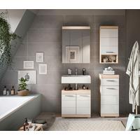 Badezimmer Lambada Eiche Dekor/Weiß B: 97 cm - Weiß Hochglanz/Silberfarben, MODERN, Glas/Holzwerkstoff (97cm) - MID.YOU