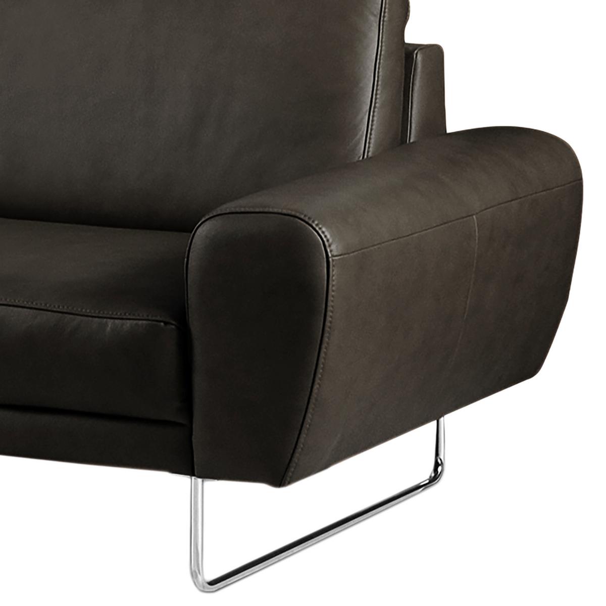 3-Sitzer-Sofa Spring Schwarz Chrom B: 207 cm - Chromfarben/Schwarz, Design, Leder (207/85/92cm) - Livetastic