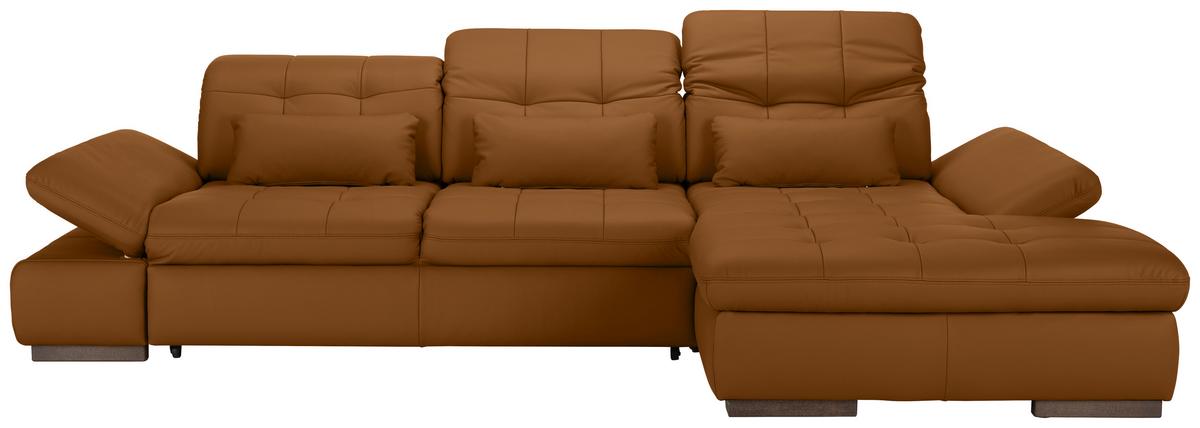Rohová sedačka SANFINO, pravá, tmavooranžová pravá koža - tmavooranžová/chrómová, Konventionell, kov/koža (305/79-96/199cm) - Premium Living