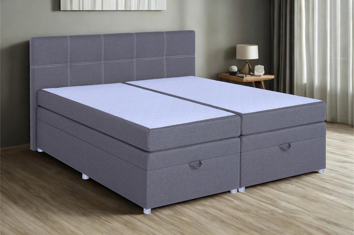 Boxspringbett Royal 180x200 Hellgrau - Chromfarben/Hellgrau, MODERN, Holzwerkstoff/Textil (180/200cm)