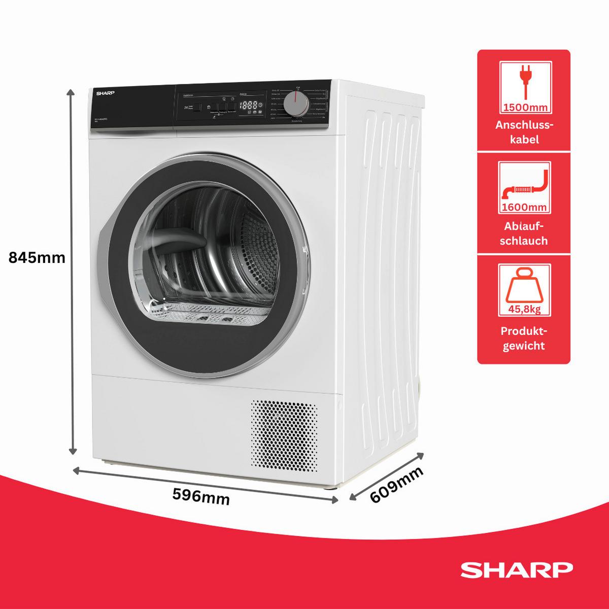 Wärmepumpentrockner Kd-nha8s6 Gw1d-De, Füllmenge 8 Kg - Weiß, Basics, Kunststoff (59,6/84,5/60,9cm) - Sharp