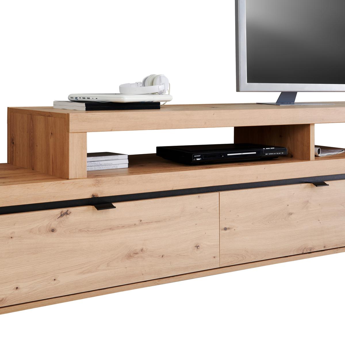 TV-Lowboard Nyon B: 200-275 cm Eiche Artisan Dekor/Schwarz - Schwarz/Eiche Artisan, MODERN, Holzwerkstoff (200-275/58/50cm)