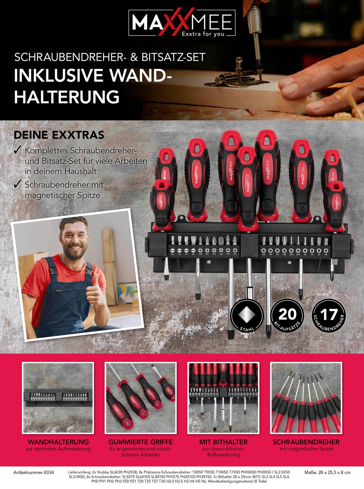 Schraubendreher-Set Maxxmee 37--Teilig. mit Wandhalterung - Basics, Kunststoff/Metall (29/22/7,5cm)