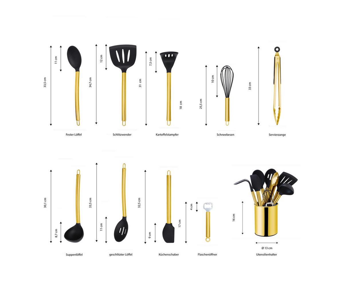 SADA KUCHYŇSKÉHO NÁČINÍ EW-KS-1002G - černá/barvy zlata, Basics, plast (13cm) - Echtwerk