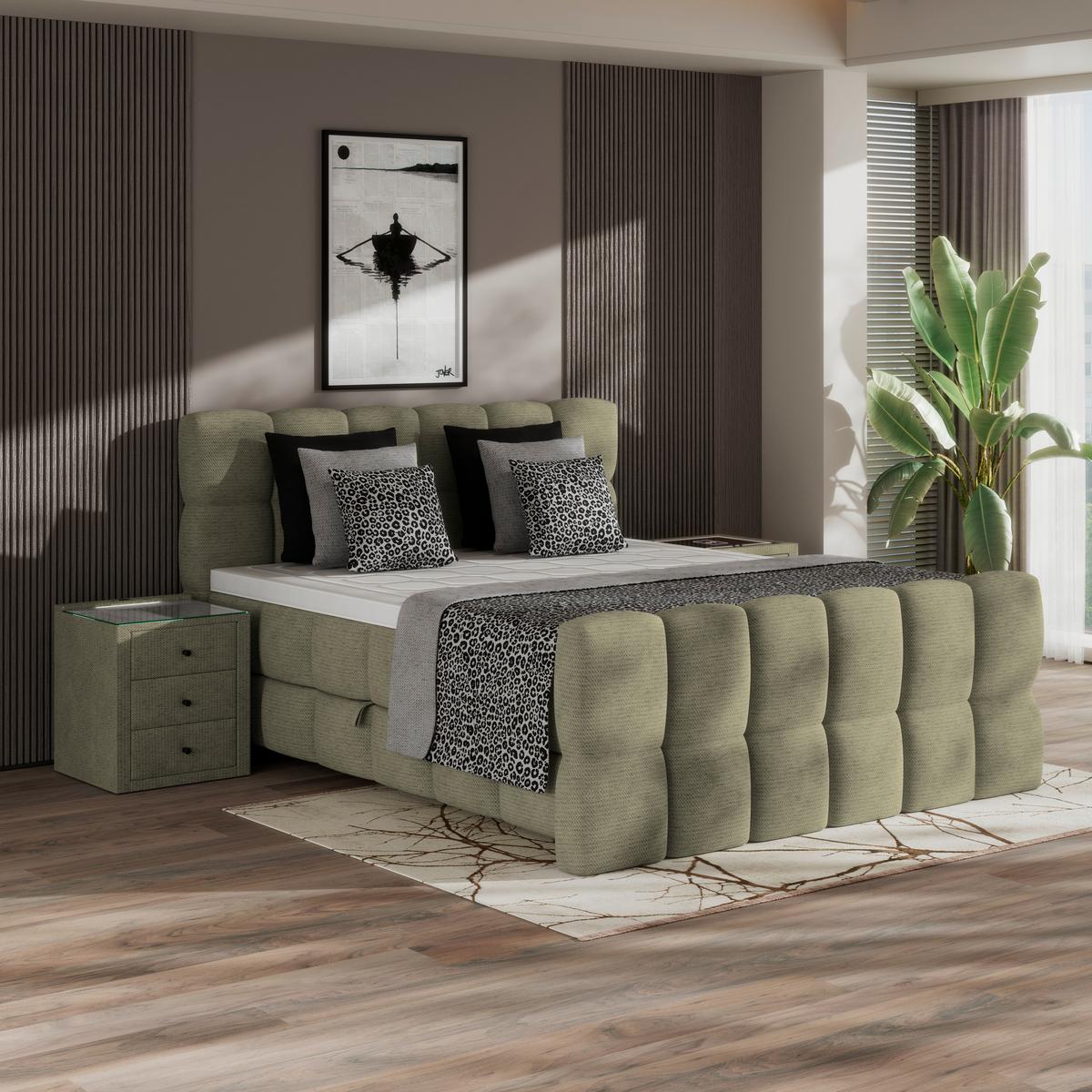 Boxspringbett Brisbane inkl. Bettkasten 160x200 - Schwarz/Grün, Trend, Holz/Holzwerkstoff (160/200cm) - Sembella