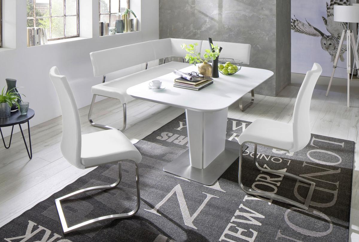 Eckbank Weiß Echtleder Arco 200x150 cm - Edelstahlfarben/Weiß, Design, Leder/Metall (200/150cm) - Livetastic