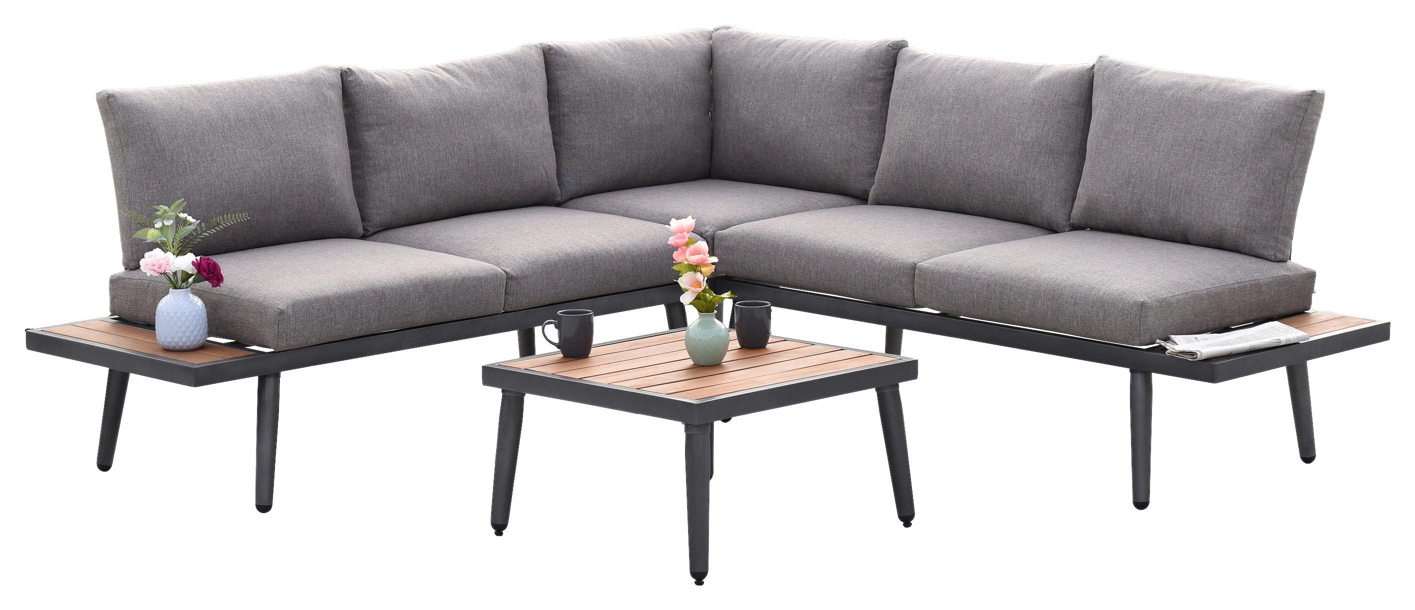 Gartenset Korfu - Graphitfarben/Naturfarben, MODERN, Kunststoff/Textil - Gardenson