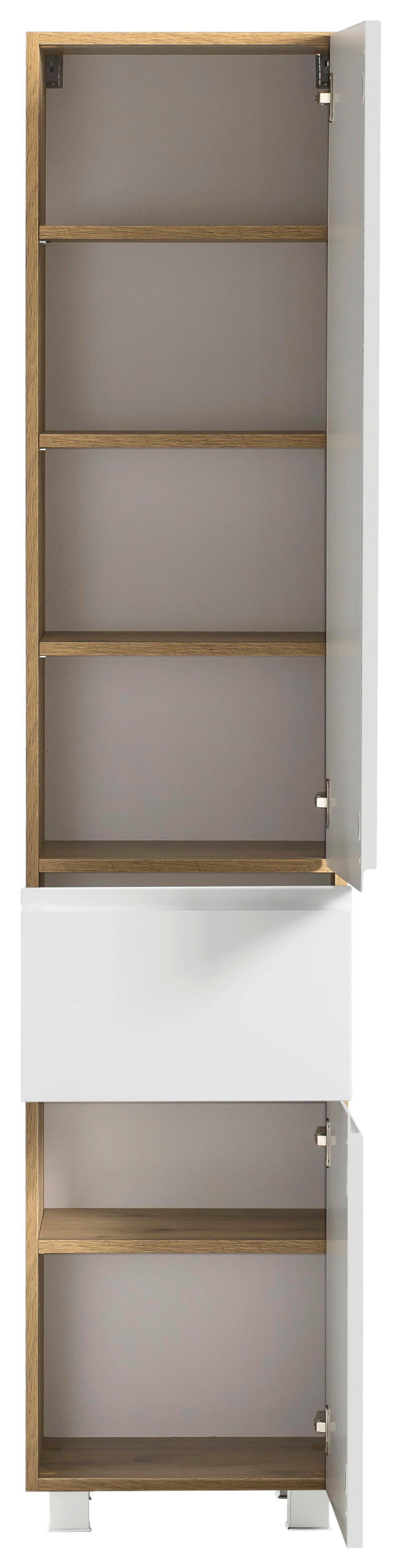 Badezimmer Hochschrank Varese BxH 40x180 cm Weiß/Eiche Dekor - Eiche Wotan/Weiß, MODERN, Holzwerkstoff (40/180/35cm) - Held